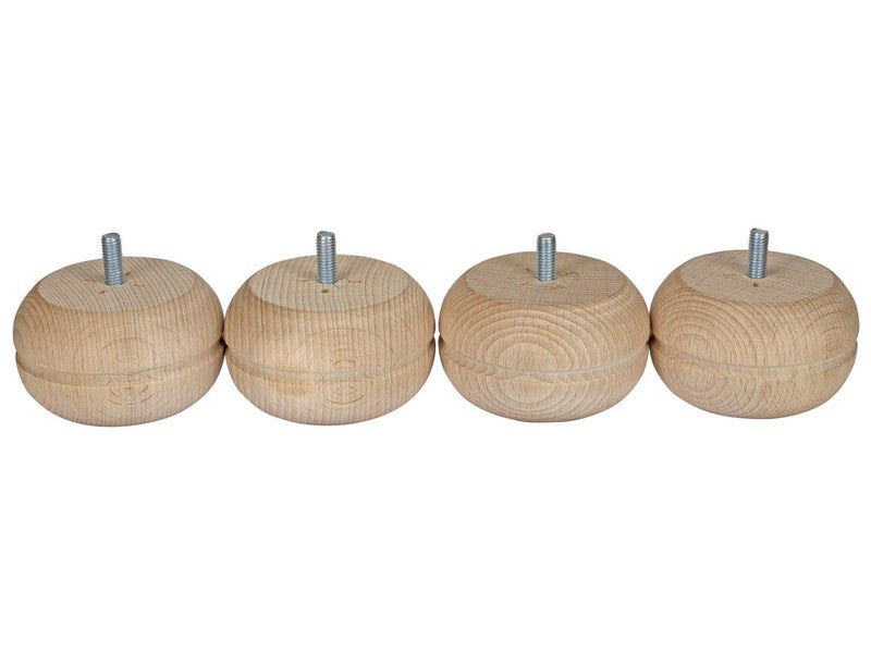 Lot De 4 Pieds De Meuble Boule Fixes Hêtre Brut Blanc/Beige, 5 Cm