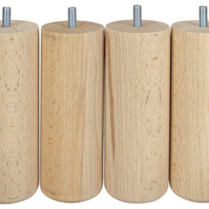 Lot De 4 Pieds De Meuble Cylindrique Fixes Hêtre Brut Blanc/Beige, 15Cm