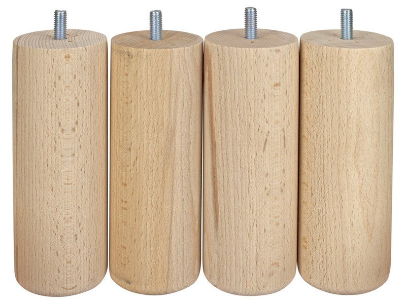 Lot De 4 Pieds De Meuble Cylindrique Fixes Hêtre Brut Blanc/Beige, 15Cm