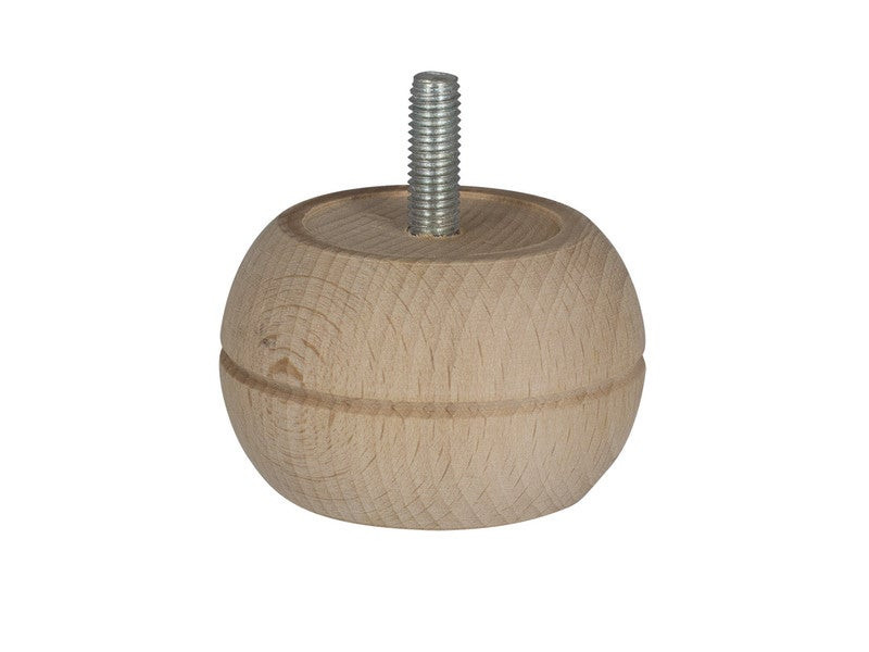 Pied De Meuble Boule Fixe Hêtre Brut Blanc/Beige, 4 Cm