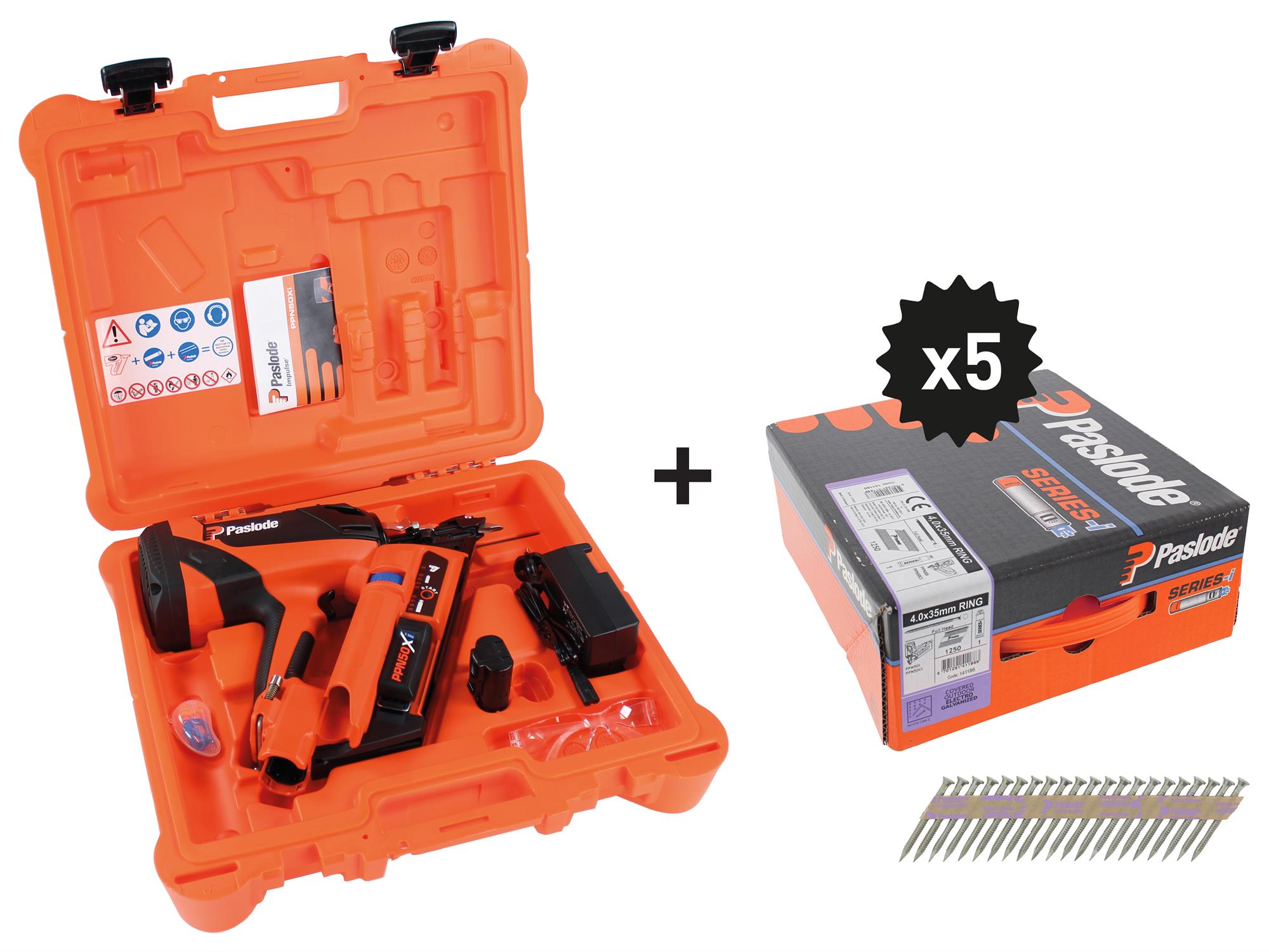 Cloueur à gaz autonome PPN50Xi avec 1 pack 4 x 35 Hard CTR GAL en coffret standard SPIT PASLODE 054706
