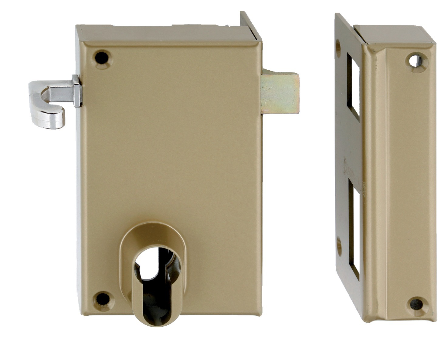 Coffre monopoint en applique pour cylindre européen vertical tirage droite doré HERACLES MX-8827-01