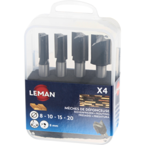 LEMAN lot de 4 mèches bois universelles droites carbure queue 8mm pour défonceuse