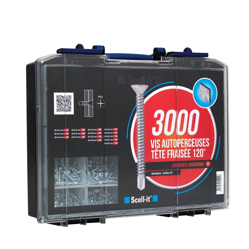 Coffret de 3000 vis autoperceuses à tête fraisée SCELL-IT COF004-TFC
