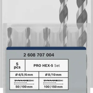 Coffret de 5 forets béton PRO HEX-5 4 x 100 - 5 x 100 - 6 x 100 - 8 x 150 - 10 x 150 mm BOSCH 2608707004