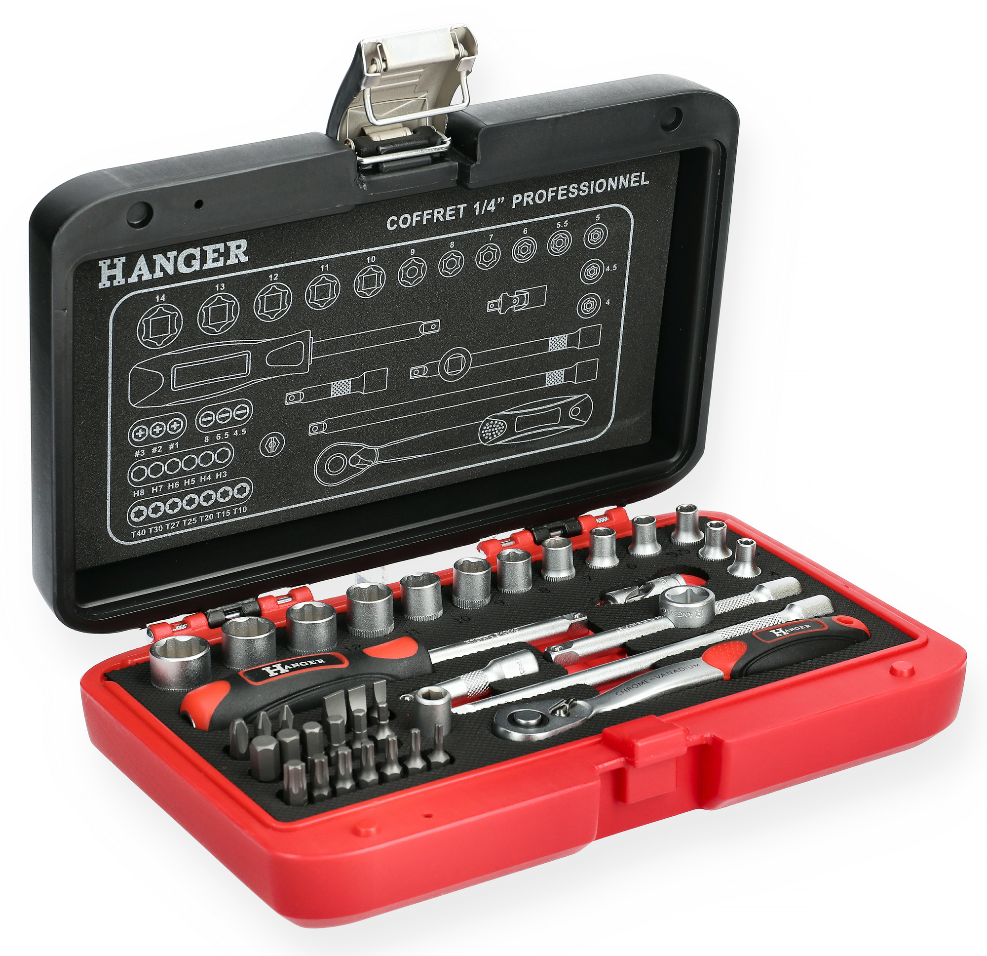 Coffret de douilles 1/4'' 40 pièces HANGER 251002