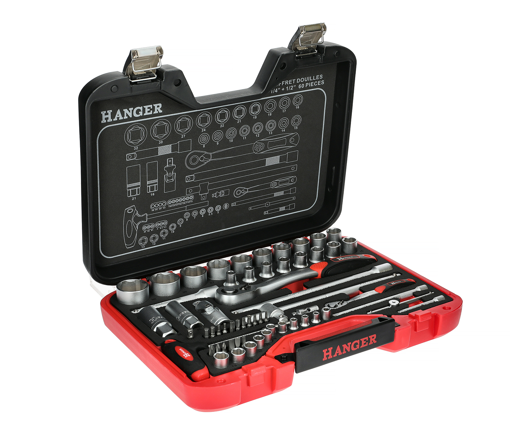 Coffret de douilles 1/4'' et 1/2'' 60 pièces HANGER 251004