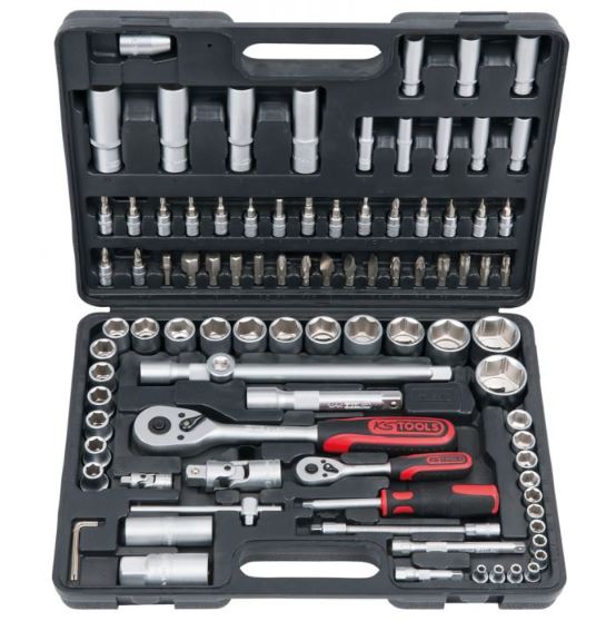 Coffret de douilles et accessoires F6 1/4'' - 1/2'' 6 pans 94 pièces KS TOOLS 911.0694