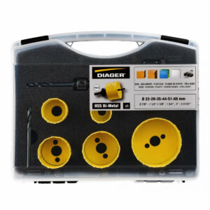 Mallette scie cloche - DIAGER - jaune 9pc bimétal 22-29-35-44-51-68 mm + 2 pilotes hex + foret centreur