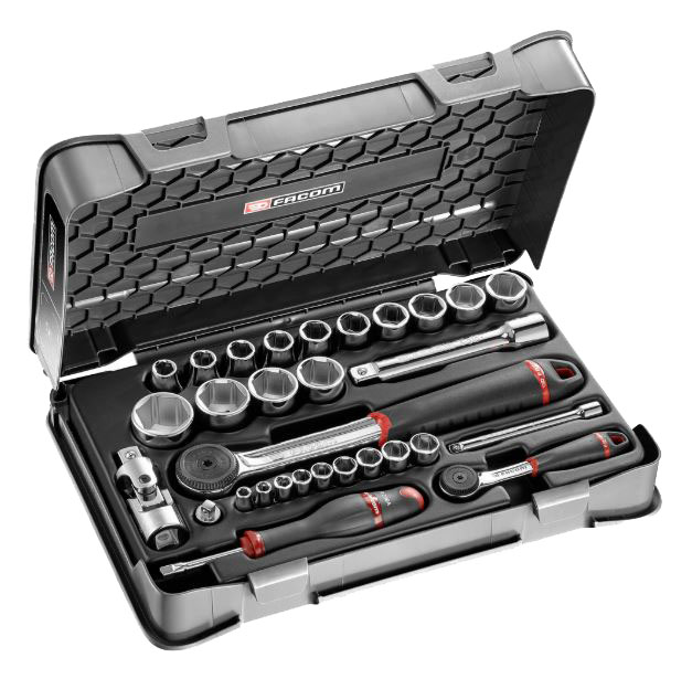 Coffret douilles 1/4'' - 1/2'' 6 pans métriques 30 pièces FACOM RS.161-1PB
