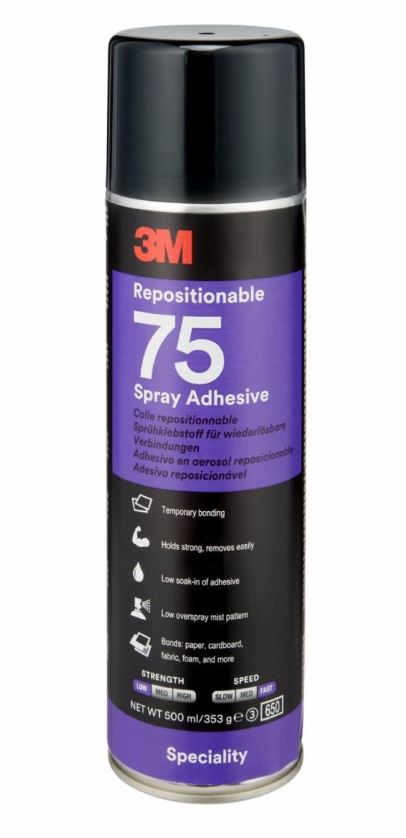Colle aérosol 500 ml repositionnable 75 transparent 3M 14182