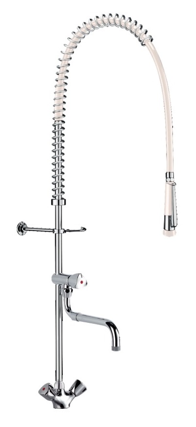 Combiné de prélavage monotrou avec mélangeur, robinet de puisage et bec télescopique orientable DELABIE G6632