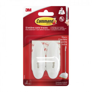 Lot de 2 crochets adhésif Bout métal, COMMAND, blanc 1.3 kg