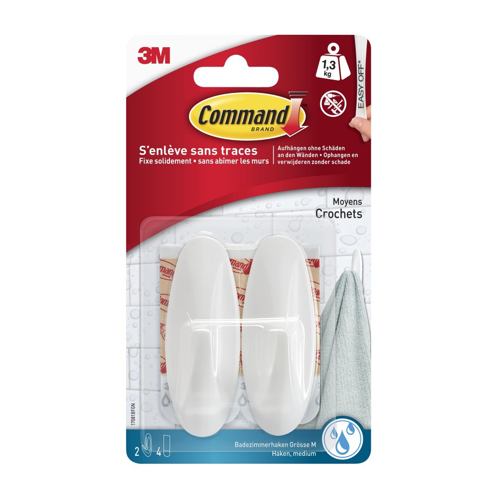 Lot de 2 crochets résistant à l'eau Design, COMMAND, blanc 1.3 kg
