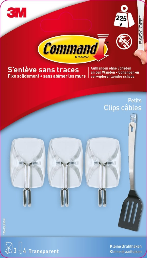 Lot de 3 crochets adhésif Pointe métal, COMMAND, transparent 0.225 kg