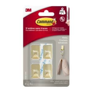 Lot de 4 crochets adhésif Déco métal, COMMAND, doré 0.225 kg
