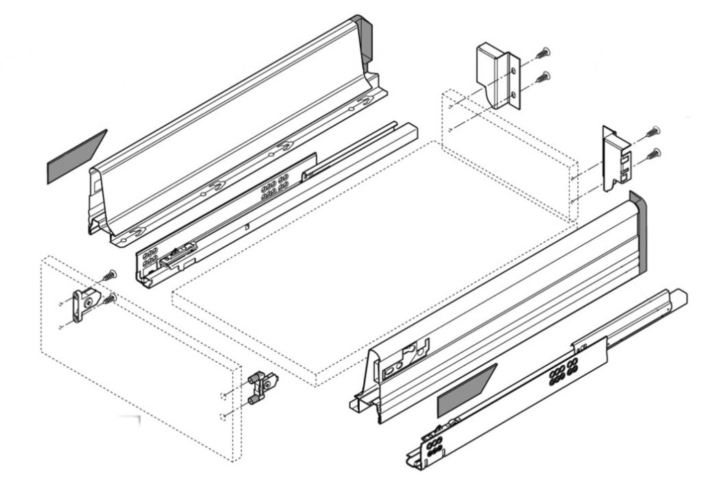 Cote double paroi ANTARO blumotion hauteur 98,5 mm 270 mm BLUM INT358M270GR