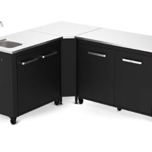 Cuisine extérieure modulable avec évier 90 cm et angle - module 120 cm - plan de travail inox