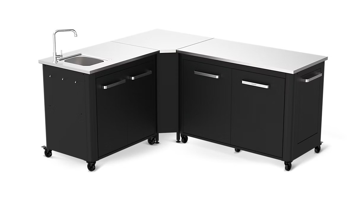Cuisine extérieure modulable avec évier 90 cm et angle - module 120 cm - plan de travail inox