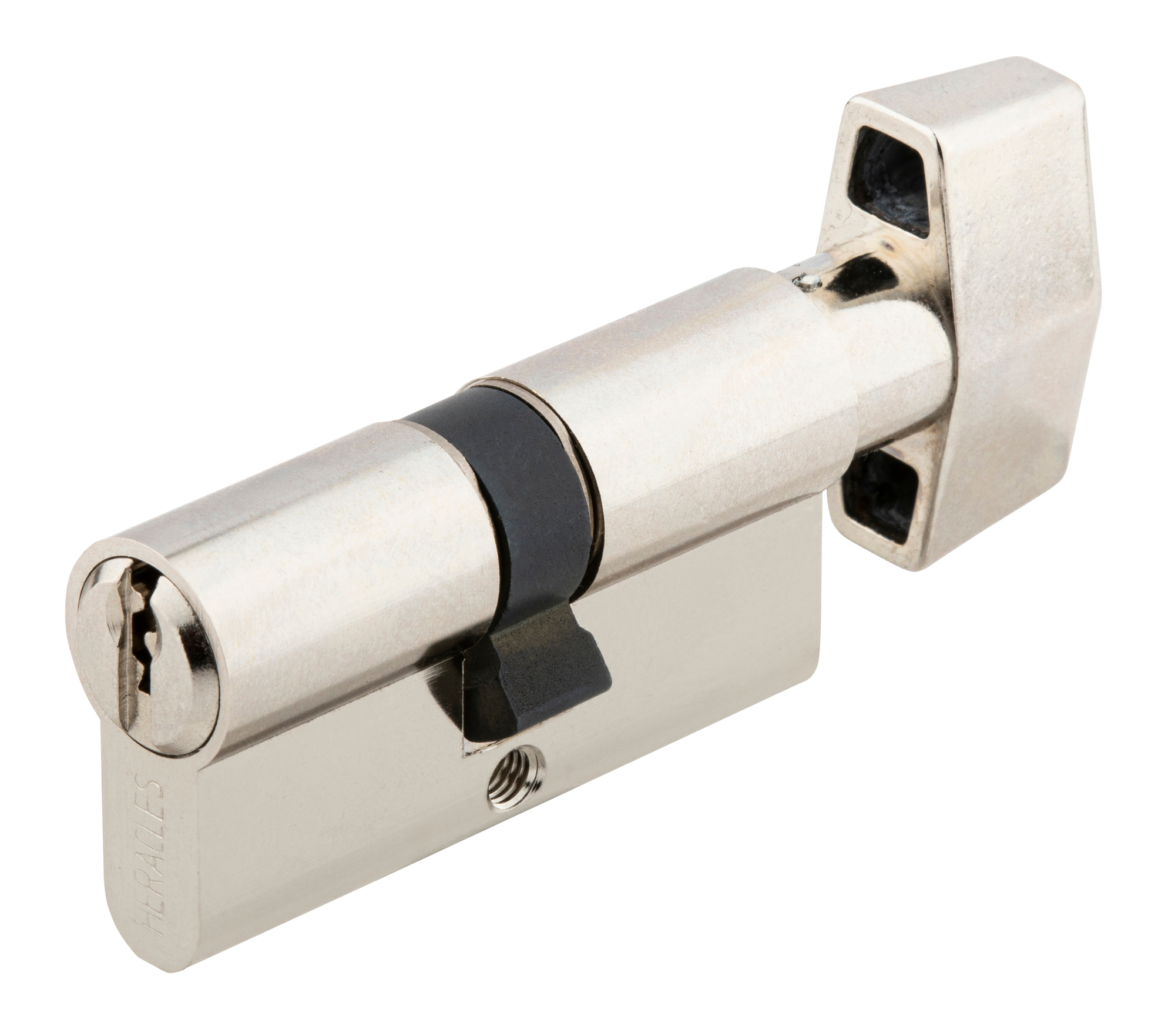 Cylindre à bouton 5 goupilles 5G laiton nickelé B30 x 30 sur variure MV2 mm HERACLES C100B10MV2