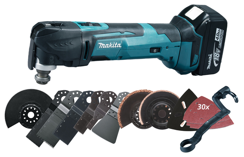 Découpeur-ponceur multifonctions 18 V + 2 batteries 4 Ah + chargeur rapide + coffret MAKPAC MAKITA DTM51RMJX3