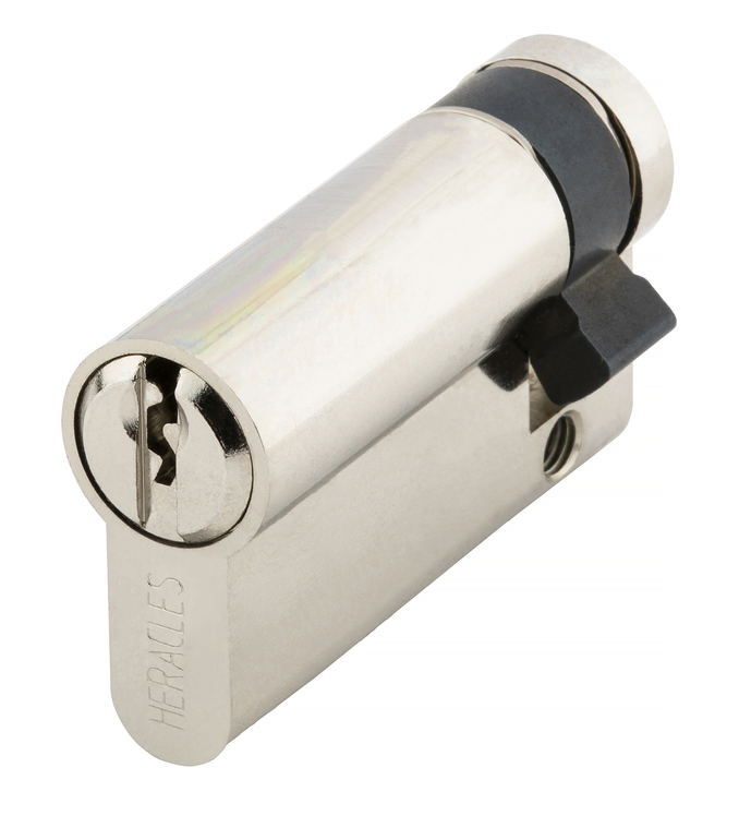Demi-cylindre européen 5 goupilles 5G 10 x 50 mm pour fermeture anti-panique laiton nickelé 3 clés HERACLES C100113