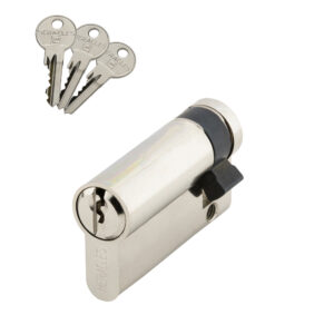 Demi-cylindre européen 5 goupilles 5G 10 x 55 mm pour fermeture anti-panique laiton nickelé 3 clés HERACLES C100114