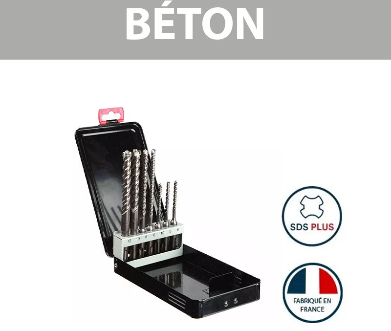 Coffret 7 forets béton - DIAGER - RocKFaster compatible SDS+ L110 Diam.5-6-8 L160 Diam.6-8-10-12 mm