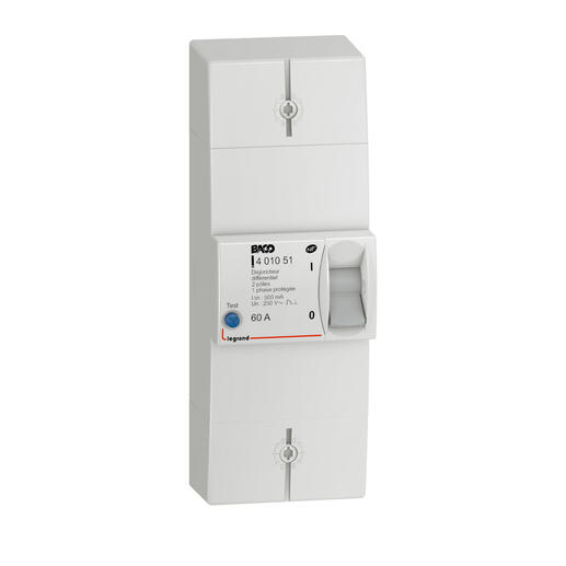 Disjoncteur de branchement BACO bipolaire différentiel 500 mA instantané 60 A non réglable LEGRAND 401051