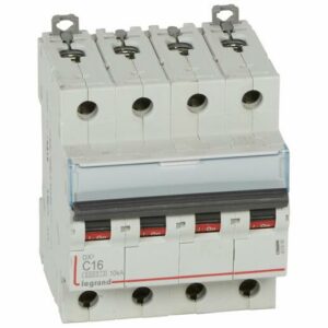 Disjoncteur DX³ 6000 10 kA bornes à vis 4P 400 V courbe C pour peigne HX³ traditionnel 16 A LEGRAND 407898