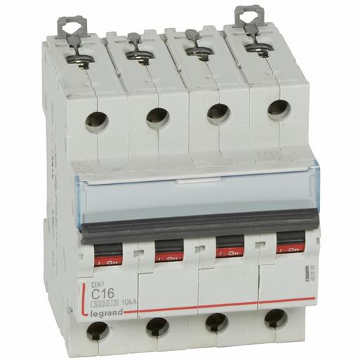 Disjoncteur DX³ 6000 10 kA bornes à vis 4P 400 V courbe C pour peigne HX³ traditionnel 16 A LEGRAND 407898