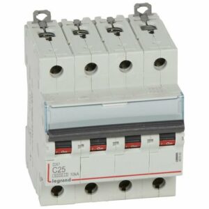 Disjoncteur DX³ 6000 10 kA bornes à vis 4P 400 V courbe C pour peigne HX³ traditionnel 25 A LEGRAND 407900