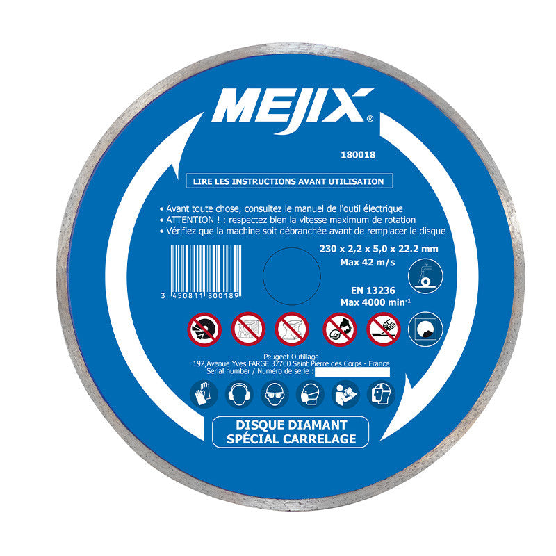 Disque diamant - MEJIX - 180018 - 230 mm BR 25.4/22.2 mm