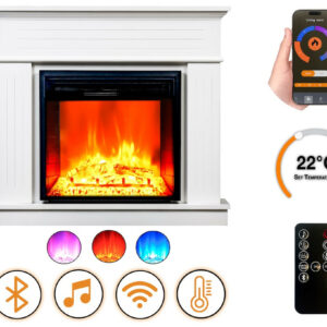 Cheminée électrique – Alegre – 1800 W – Effet flamme réaliste – Chauffage 17 à 27 °C – Bluetooth & Wi-Fi