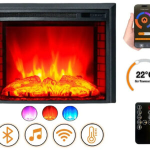 Cheminée électrique - EF3 - 1800 W avec effet flamme réaliste, chauffage 17 à 27 °C - Bluetooth Wi-Fi