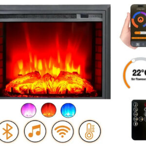 Cheminée électrique - EF4 - 1800 W avec effet flamme réaliste, chauffage 17 à 27 °C - Bluetooth Wi-Fi