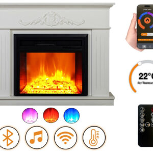 Cheminée électrique – Fabienne – 1800 W – Effet flamme réaliste – Chauffage 17 à 27 °C – Bluetooth & Wi-Fi