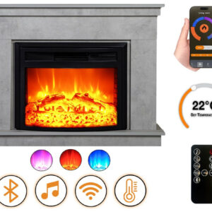 Cheminée électrique - Lembongan - 1800 W avec effet flamme réaliste, chauffage 17 à 27 °C - Bluetooth Wi-Fi