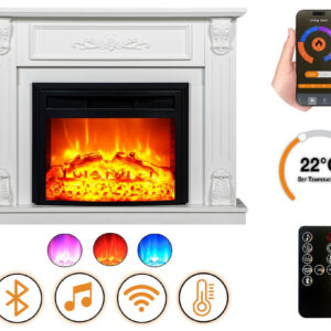 Cheminée électrique - Modena - 1800 W avec effet flamme réaliste, chauffage 17 à 27 °C - Bluetooth Wi-Fi