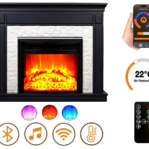 Cheminée électrique - Morella - 1800 W - effet flamme réaliste, chauffage 17 à 27 °C - Bluetooth Wi-Fi - noire blanche