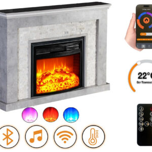 Cheminée électrique - Retro - 1800 W avec effet flamme réaliste, chauffage 17 à 27 °C - Bluetooth Wi-Fi