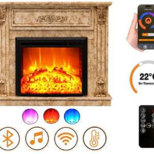 Cheminée électrique - Rosmarin - 1800 W avec effet flamme réaliste, chauffage 17 à 27 °C - Bluetooth Wi-Fi