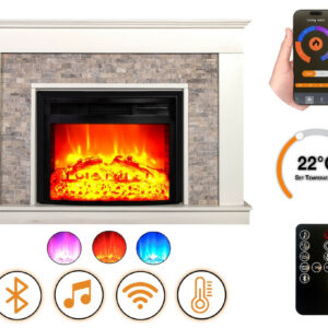 Cheminée électrique – Seraton – 1800 W – Effet flamme réaliste – Chauffage 17 à 27 °C – Bluetooth & Wi-Fi