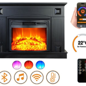 Cheminée électrique - Vernazza - 1800 W avec effet flamme réaliste, chauffage 17 à 27 °C - Bluetooth Wi-Fi
