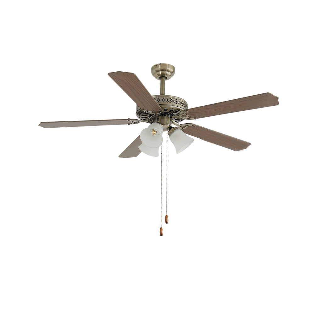 Ventilateur de plafond 132 cm bronze antique - 5 pales avec 3 éclairages E27
