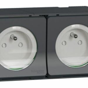 Double prise de courant 2P+T MUREVA STYL précâblée horizontale saillie IP55 SCHNEIDER ELECTRIC MUR36028