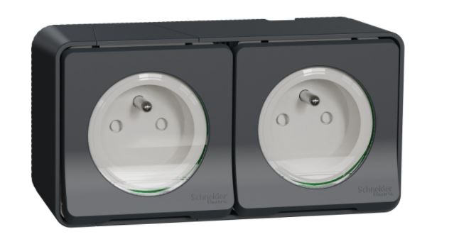 Double prise de courant 2P+T MUREVA STYL précâblée horizontale saillie IP55 SCHNEIDER ELECTRIC MUR36028
