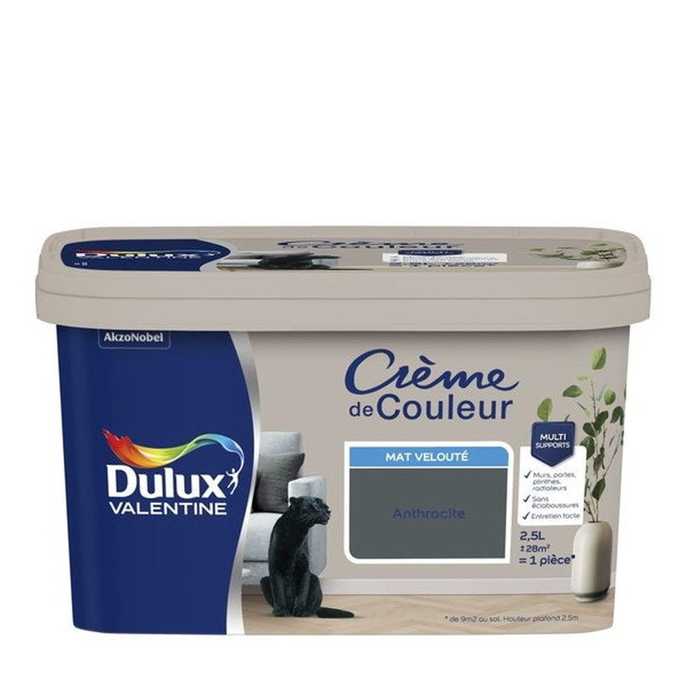 Peinture anthracite pour mur et boiserie Crème de couleur mat 2.5 l