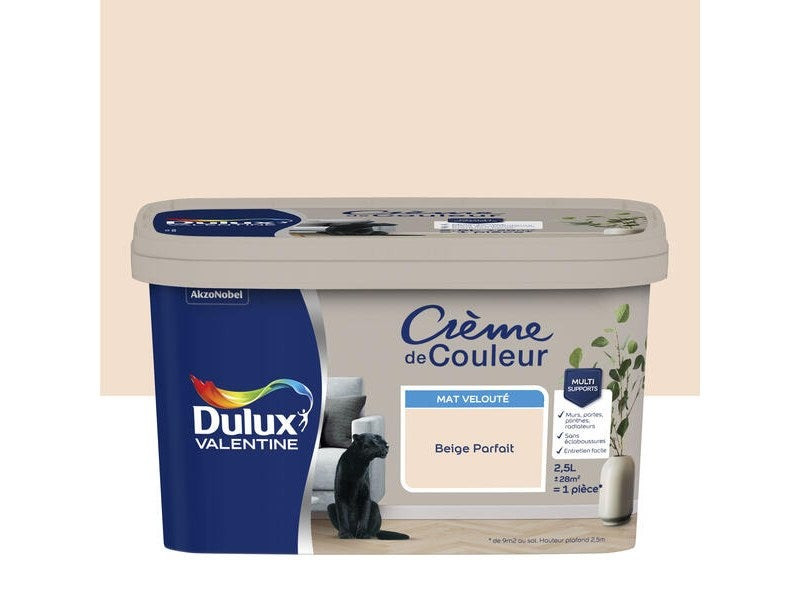 Peinture beige parfait mur, boiserie Creme de couleur DULUX VALENTINE mat 2.5 l