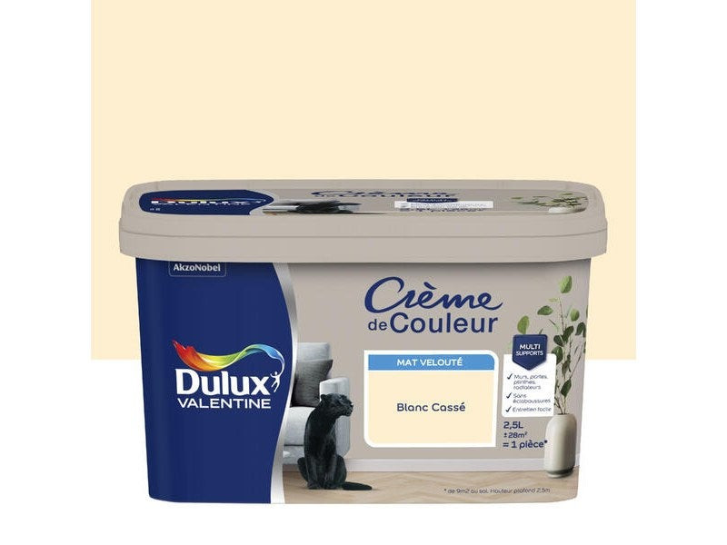Peinture blanc casse mur, boiserie Creme de couleur DULUX VALENTINE mat 2.5 l